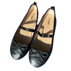 Cat & Jack Size 12 Black Ballet Flats with Strap and Bow in Front Classic Preppy
